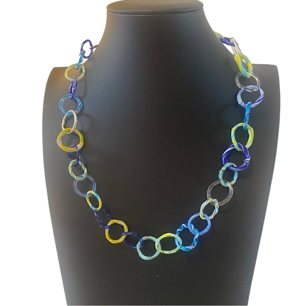 Beautiful One of a Kind Hand Blown Glass Bead Necklace.